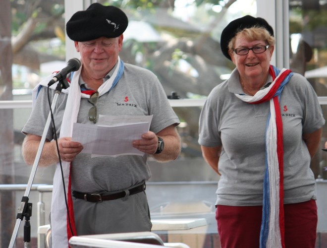 Dave Waller and Jane Virtue show off their colours at the competitor welcome - QLD Beneteau Cup © Tracey Johnstone